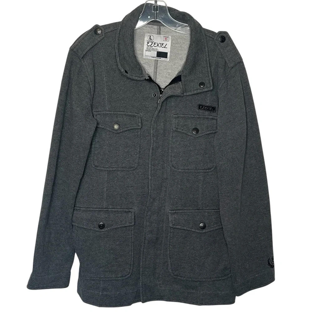 Ezekiel Gray Herringbone Print Mens Jacket Size L Field Utility